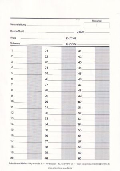 Partieformulare  SD 60 Züge -  100 Stück